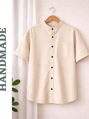 Handmade Cotton Shirt Beige Button Up Medium